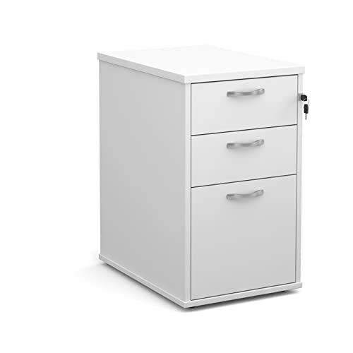 Mr Office Desk high 3 drawer pedestal with silver handles 600mm deep, White