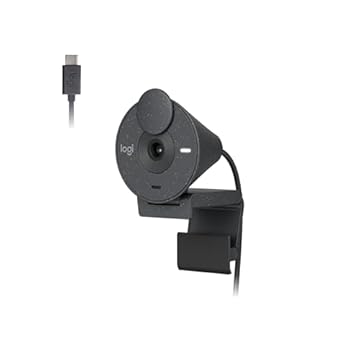 Webcam Full HD Logitech Brio 300 com Microfone com Redução de Ruído, Proteção de Privacidade, Correção Automática de Luz e Conexão USB-C- Grafite