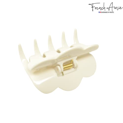 French Amie Crown Wave Small 2 1/2” Celluloid Handmade Non Slip Hair Claw Clip For Women, Made In France (Ivory White) #TOP3