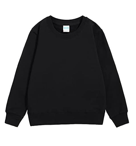 Sudadera para niños y niñas, manga larga, cuello redondo, algodón, monocolor, para guardería, escuela, uniforme escolar, unisex, suéter de entretiempo, Negro , 5-6 años | Ya disponible en tu tienda friki favorita! En mundofriki.es!