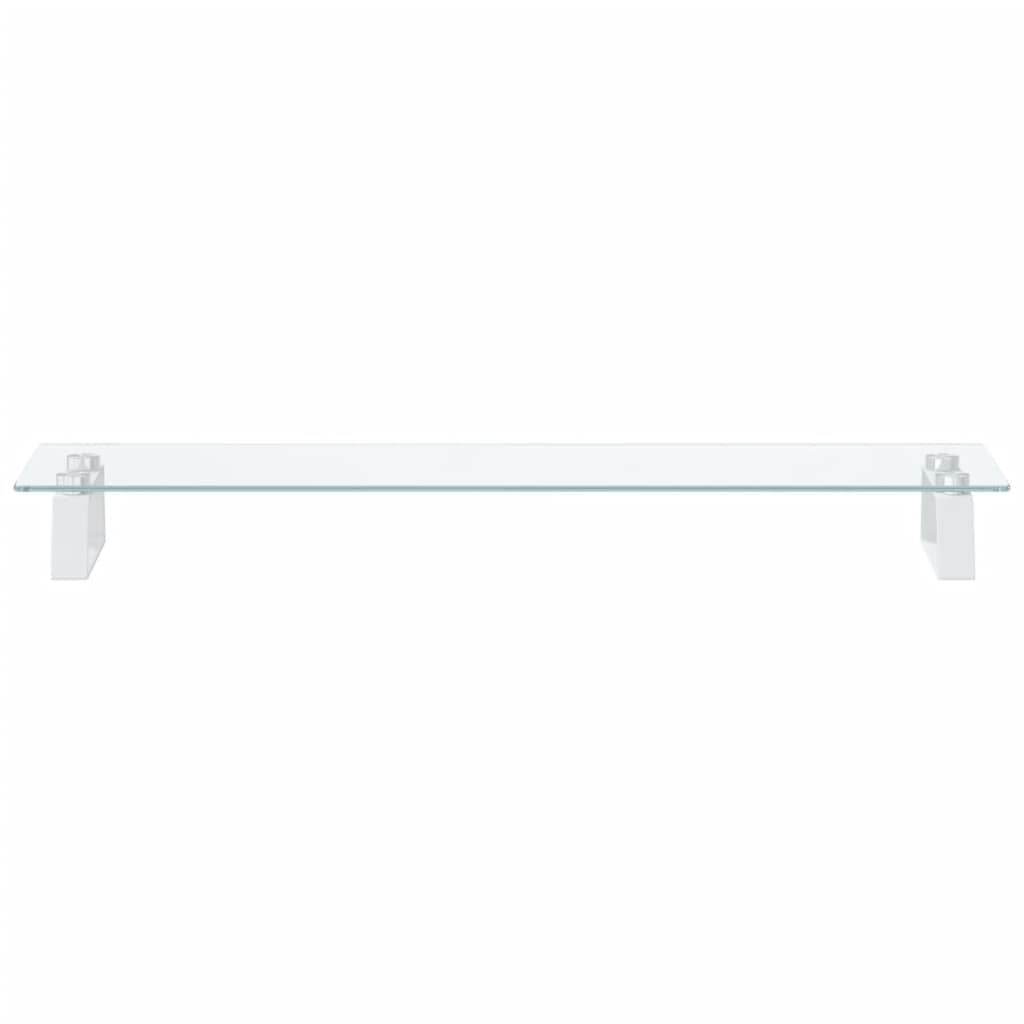 Soporte para monitor blanco, 80 x 20 x 8 cm, cristal templado y metal, bandeja para teclado para ordenador portátil, soporte de escritorio ergonómico para oficina, oficina en casa, estación