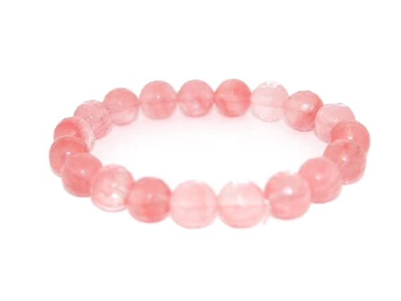 Bracelet quartz rose 10mm perles rondes extensible de 7 pouces