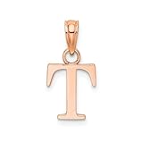 Jewelry Affairs Colgante con letra inicial de oro rosa de 14 quilates, letra de bloque, 13 x 10 mm (letra T)