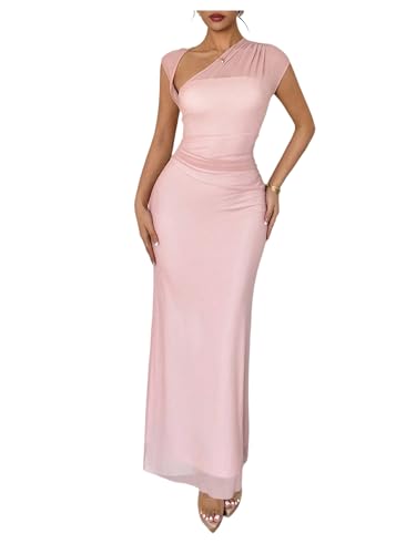 Floerns Women's Cut Out Asymmetrical Neck Long Dress Sleeveless Formal Prom Bodycon Dresses