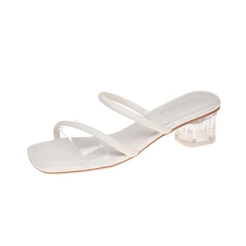 HBJWOV Crystal Slippers for Women Wearing Sandals Square Toe Toe Sandals Transparent Strap Thick Heels High Heels