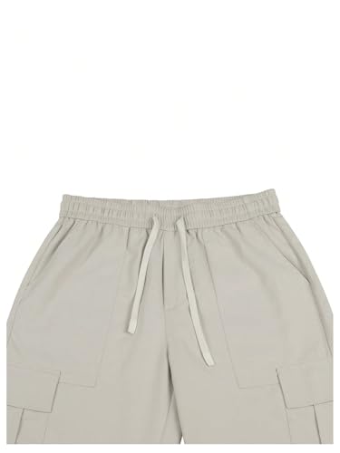 OYOANGLE Men's Drawstring Elastic Waisted Cargo Pants Solid Casual Trousers with Multi Pockets Streetwear3