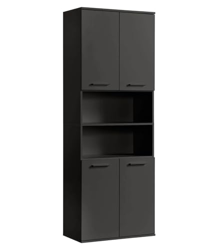 mokebo® Bad Hochschrank 'Der Kapitän' (180x65x34 cm) Badezimmerschrank breit oder Badschrank, auch als Badezimmerhochschrank & Badregal Badezimmer aus Holz in Anthrazit Schwarz