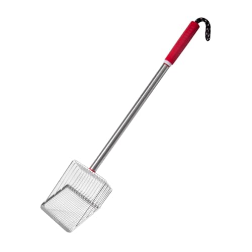 Fonowx 猫用の砂をすくう器具、リターシフター、ペット用クリーニングツール、長いハンドル付き, 赤