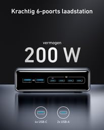 Image of Anker Prime GaN 200W USB C Charger, 6 Port GaN 200W Charging Station, USB-C PD Fast Desktop Charger, for iPhone, Samsung, MacBook, Dell and More