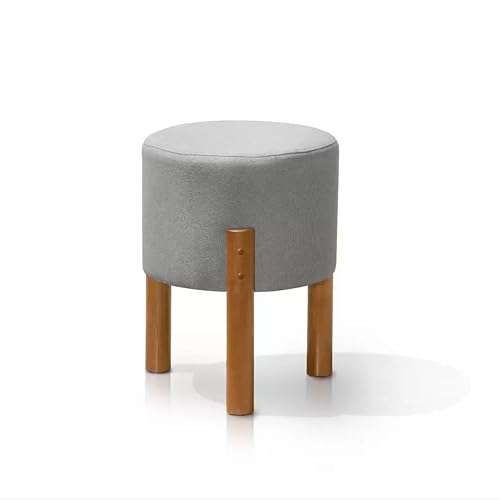 Puff RM Luxo Redondo - Conforto e Sofisticação com Pés de Madeira (Cinza) FBA