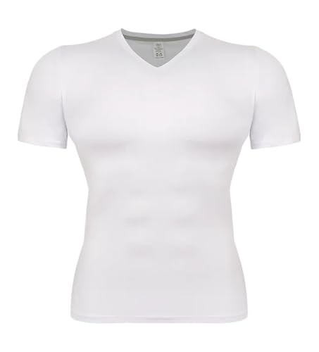 Camiseta Ginecomastia Camisas de compresión con Cuello en V for Hombre, Ropa Interior Adelgazante Manga Corta, Moldeadora Abdomen y Control Barriga(White,XL)