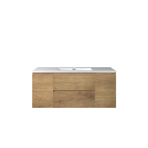 WOODBRIDGE 48 in. W x 19 in. D Wall Mounted Floating Vanity in Natural Oak with Resin Composite Vanity Top in Glossy White