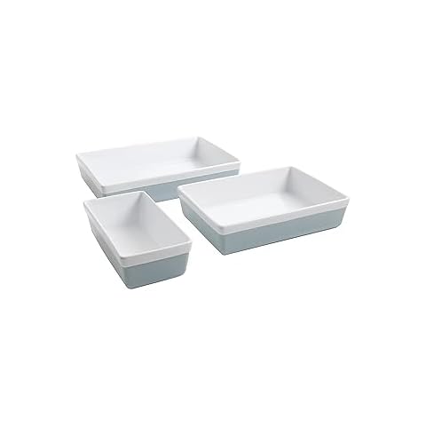 MARTHA STEWART 3 Piece Oven to Table Stoneware Bakeware, Baking Dish & Casserole Set - Dusty Blue Cover
