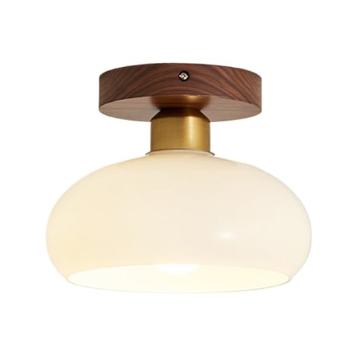 Modern Black Walnut Ceiling Light Fixture with Brass Accents -