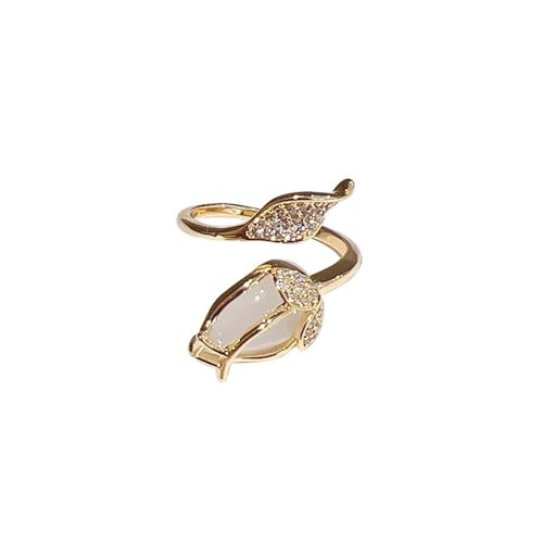 Kokoma CZ Tulip Ring for Women Crystal Flower Wrap Finger Band Open Statement Promise Rings Engagement Band Adjustable