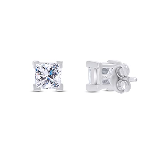 Savearth Diamonds 2 Carat Princess Cut Lab Created Moissanite Diamond Solitaire Stud Earring In 14K White Gold Plated 925 Sterling Silver And 14K White Gold Post & Push Back (G-H Color, 2.00Ct) #TOP3