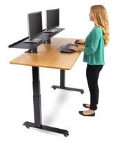 Stand Up Desk Store Split Top Electric Adjustable Height Standing Desk With Monitor Shelf (Black Frame/Bamboo Top, 60" Wide) #TOP3