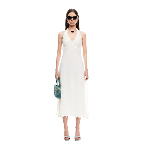 lioness halter neck back split midi dress in beige stripe Stars Align Halter neckline