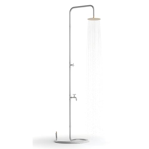 LIVLIG Gartendusche Design aus Edelstahl, Mobile Außendusche mit schwenkbarem Duschkopf, Outdoor Dusche für Garten, Terrasse und Pool, selbststehende Mobile Dusche