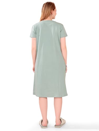 Image of Printed Knee Length Pocket Night Dresses for Women | Cat Lovers | Premium Soft Cotton Nighty | Sky Blue