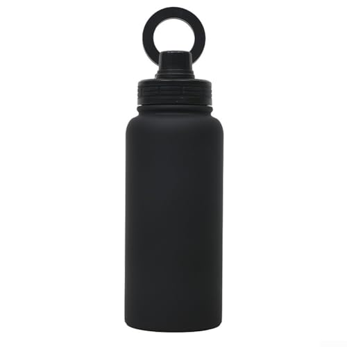 Advokingtap Botella de agua de acero inoxidable con soporte magnético para teléfono, termo aislado de doble pared para bebidas calientes/frías, gimnasio, deportes, uso al aire libre (negro)