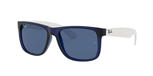 Image of Ray-Ban Unisex RB4165 Justin Rectangular Sunglasses, Rubber Transparent Blue /Dark Blue, 55 mm