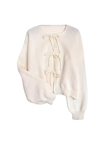 GORGLITTER Women's Tie Front Cropped Cardigan Long Sleeve Lightweight Oversized Knit Sweater Old Money Tops