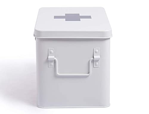 Theo&Cleo Medizin Box Metall, Erste Hilfe Kasten Koffer Schrank, Arzneischrank Medizinkoffer Retro, Medizinschränke Groß XXL, 32 * 19 * 20 CM Weiß