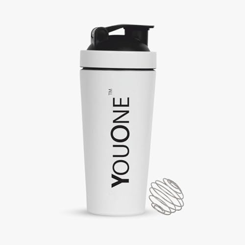 Image of YOUONE Stainless Steel Shaker Bottles For Gym - 100% Leakproof Guarantee, Ideal For Protein, Pre Workout, Bcaas & Water Bpa Free Material (White)