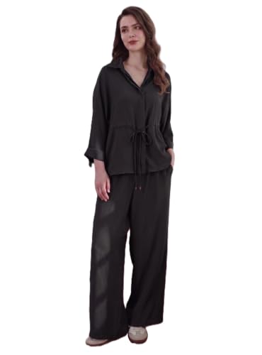 Zurity Women Co Ord Set | Drawstring Top with Wide Leg Pant | Stylish Casual Matching Outfit | Comfortable Western Loungewear | Trendy Ladies Travel Wear (51-C-5-BLACK-M) Deal