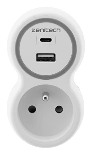 Zenitech Prise 16 A + 2 USB-A/C Blanc et Gris Bolea – vue 2
