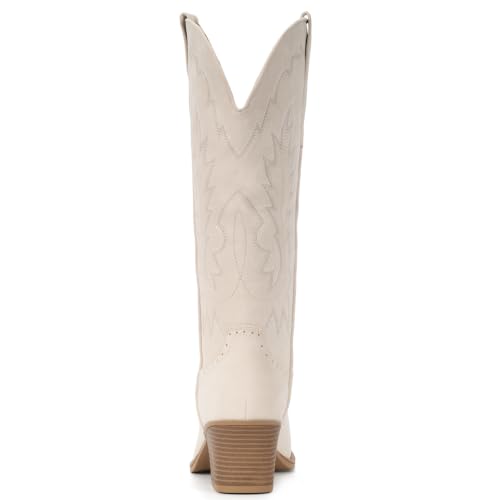 Image of IUV Suede Cowboy Boots For Women Chunky Heel Pointed Toe Cowgirl Boots
