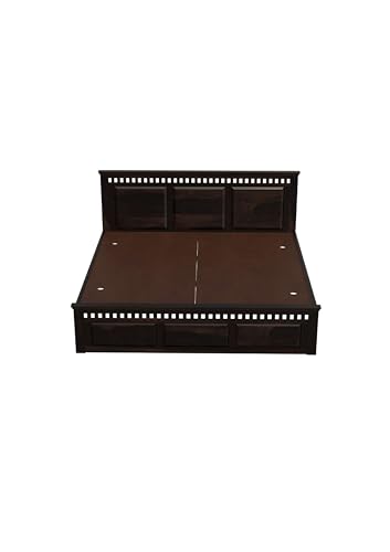 Image of Solid Sheesham Wood Queen Size Bed Without Storage | Wooden Double Bed Cot for Bedroom Furniture | Platform Bed | Palang for Hotels | Walnut Finish, Recommended Mattress Size: 78 X 60 Inch