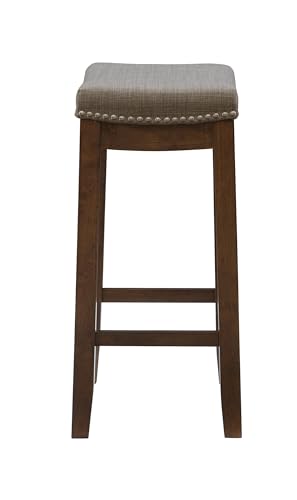 Butaco Linon Claridge gris con asiento acolchado tejido en lino y estructura de madera en tono marrón rústico miniatura 5