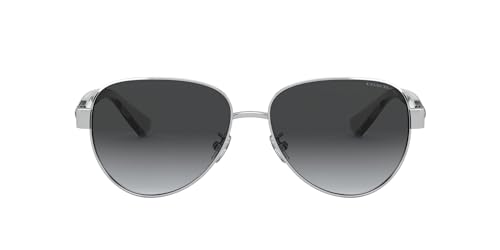 Coach HC7111 Sunglasses, Silver/Dark Grey Gradient Polarized, 57 mm
