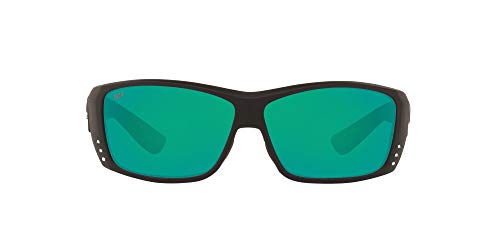 Costa Del Mar Men's Cat Cay Polarized Rectangular Sunglasses, Blackout/Copper Green Mirrored Polarized-580P, 61 mm