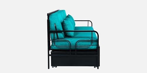 Image of 3 Seater Metal Sofa Cum Bed with Hydraulic Storage | Sofa Set for, Living Room, Guest Room, Bedroom| Single Size Convertible Sofa Bed Comfortable Seating |Single Size (Sea Blue & Black)