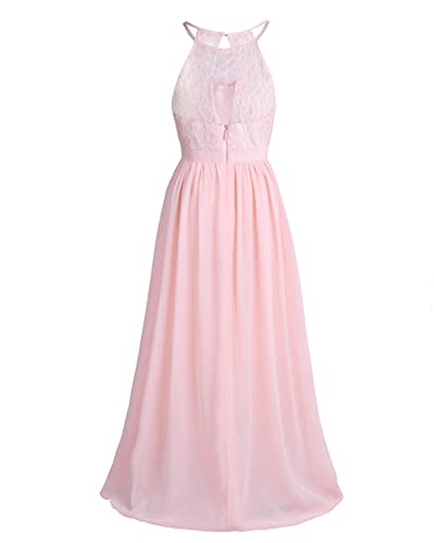 TiaoBug Girls Halter Neck Lace Chiffon Flower Dresses Floor Length Dress Wedding Party Evening Formal Pegeant Dance Gown4