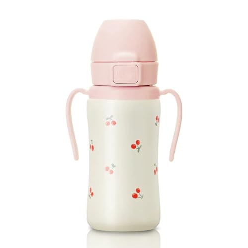 Image of GROSMIMI Stainless Steel Baby Straw Cup, Spill-Proof, 12M+, 10oz (Cherry)