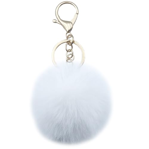 Xsclpomddy Pom Pom Schlüsselbund künstliche weiche Kaninchenhaar Taschenanhänger Ball Schlüsselanhänger für Handtasche Auto Anhänger Dekoration,white