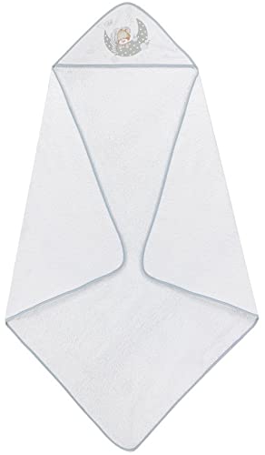 Interbaby - Capa de Baño Bebe Blanco/Gris | Toalla Bebe con Capucha 100% Algodón, 100x100cm, Unisex | Suave, Cómoda, Secado Rápido | Ideal Recién Nacidos, Bebes y Niños Pequeños | Diseño Bear Sleeping