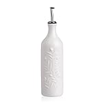 Sweejar Home Large Ceramic Olive Oil Dispenser Bottle, 700ml Relief Opaque Oil Cruet Protects Oil To Reduce Oxidation,Oil Dispenser for EVOO, Vinegar, Soy Sauce, Pack of 1 (White)
