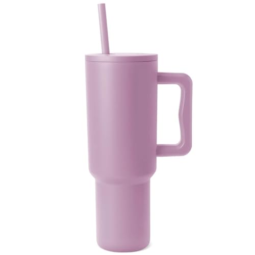 LINZOM 40 oz Tumbler with Handle and Straw Lid, Insulated Reusable Stainless Steel Water Bottle Travel Mug Cupholder Use, Gifts for Women Men Him Her, Purple