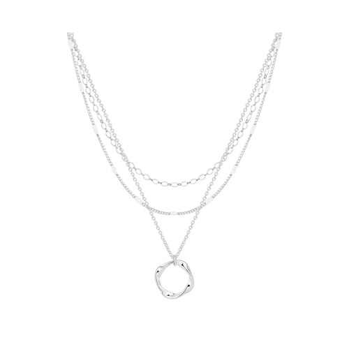 SJUIEO - Conjunto de 3 collares para mujer, exquisito colgante trenzado de oro y plata, cadena multicapa, gargantilla ajustable, conjunto de moda, collar apilable simple, regalo (plata)