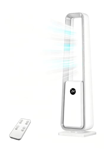 Aiorber Ventilateur Sans Pale: Ventilateur Tour Sur Pied avec Télécommande, 24 Vitesses Réglables, 3 Modes, Oscillation 75°, Minuterie 12 Heures,...