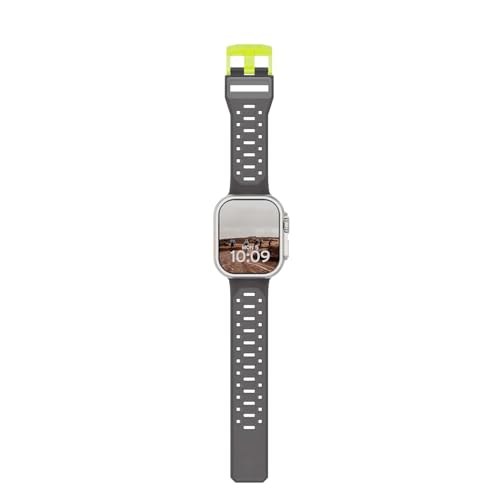 Image of Urban Armor Gear UAG Replacement Watch Strap, Civilian Strap / Watch Band Designed for Apple Watch (49mm / 46mm / 45mm / 44mm) (Series 4-11 / Ultra 3 / Ultra 2 / Ultra /SE / SE2 ) (Watch NOT Included) - Smoke /Active Neon