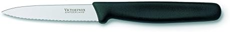 Victorinox Swiss Army Cutlery Serrated Paring Knife, Spear-point, Large Handle, 3.25-Inch, Black