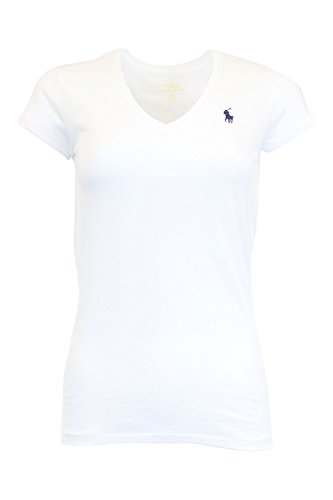 RALPH LAUREN Sport Women's Lightweight V-Neck T-Shirt, White (Navy Pony), Medium