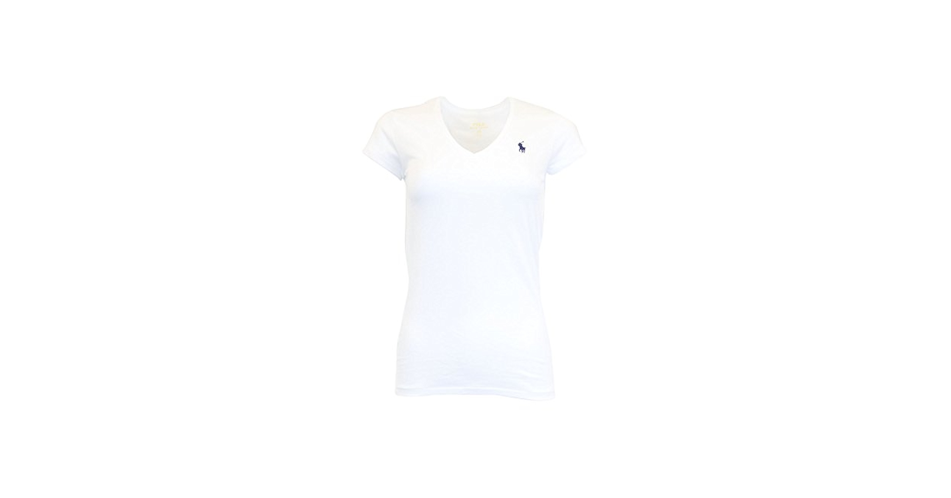 Tシャツ・カットソー LAUREN RALPH LAUREN Woman T-Shirt White 200957676 100 Polo Ralph Lauren Women Cotton V-neck Logo Tee (L, White) at