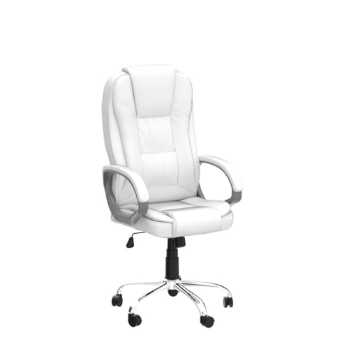 Image of MRC M061 Ergonomic Leatherette high Back Office Chair, Heavy Duty Chrome Base, Home Office Desk Chair (White)